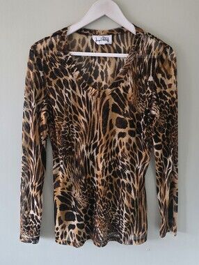 Joseph Ribkoff 12 Modern Contemporary Mobwife Retro Leopard Sheer Mesh Top